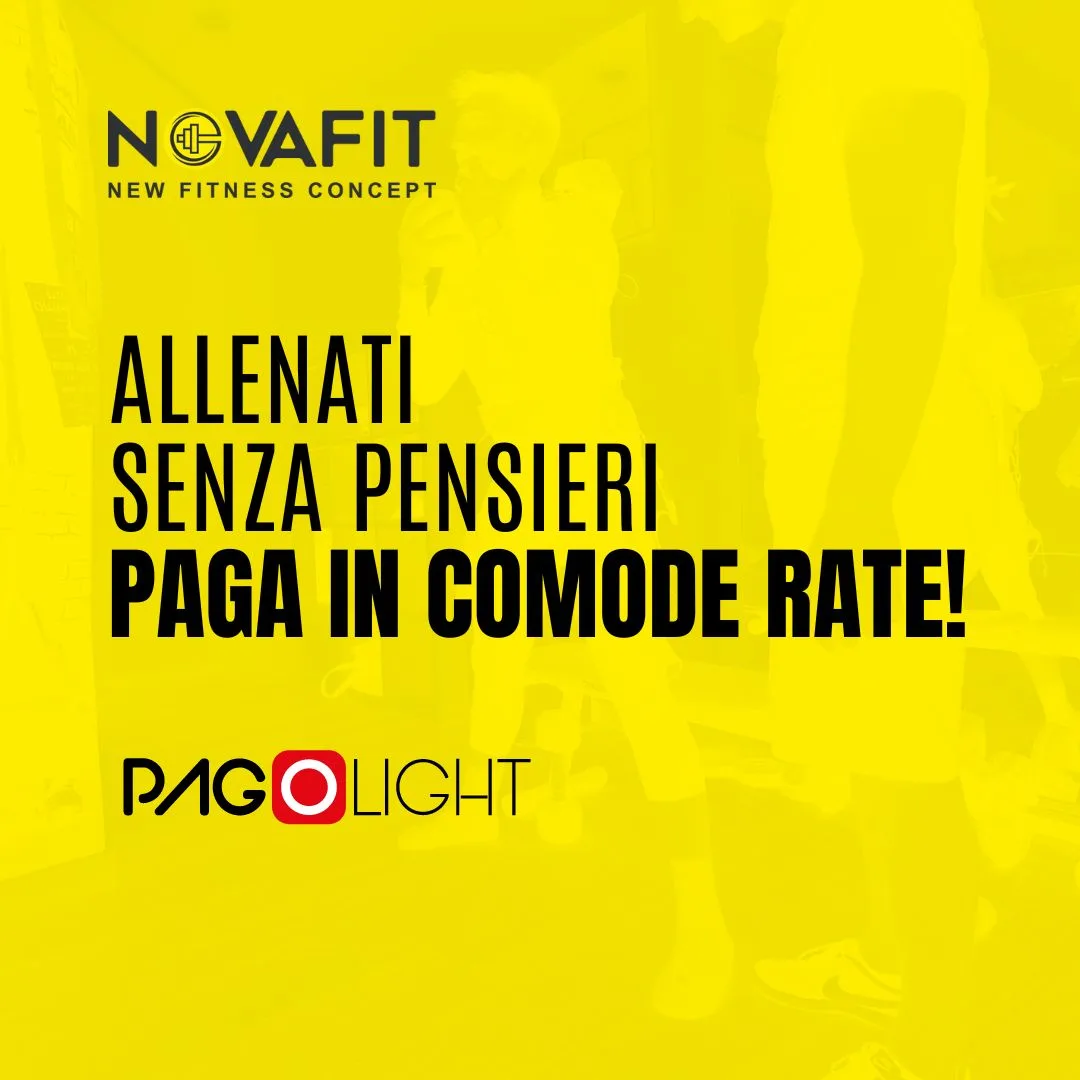 mmagine promozionale di Novafit che annuncia la possibilità di pagare gli abbonamenti EMS e VACUFIT in comode rate mensili grazie a Pagolight di Compass.
